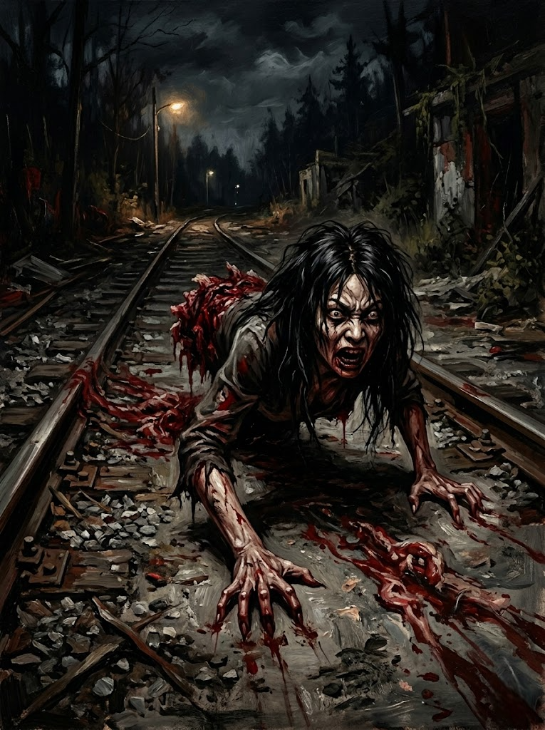 ไพ่เทเกะเทเกะ ผีครึ่งท่อนจากตำนานญี่ปุ่น คลานบนรางรถไฟกลางคืน ถ่ายทอดความน่าสะพรึงกลัวผ่านงานศิลปะสไตล์ดาร์กแฟนตาซี